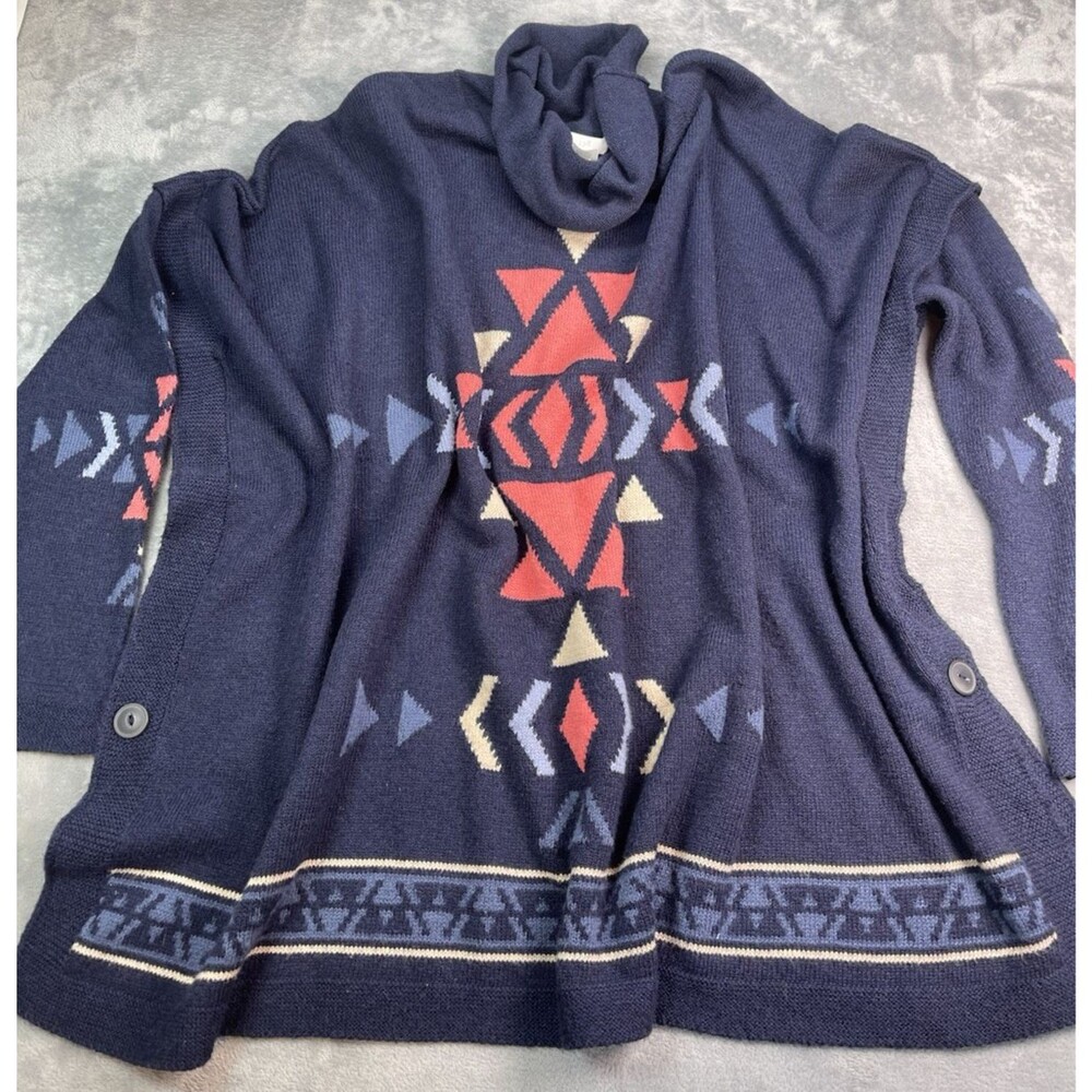 J Jill Women’s NWOT southwestern Aztec Oversized Sweater cowl neck Size Large - Picture 2 of 6